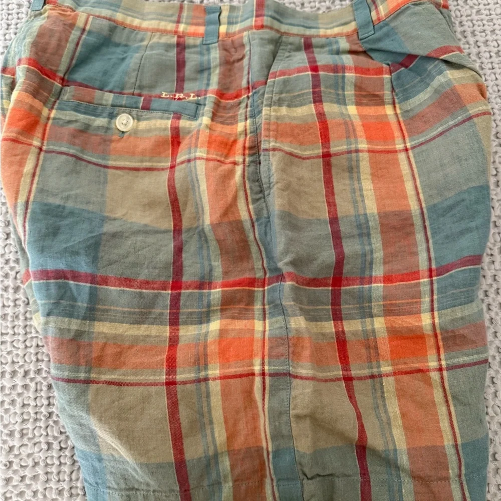 Ralph Lauren Plaid Cotton Shorts in Blue, Orange, Tan Women’s Size 12